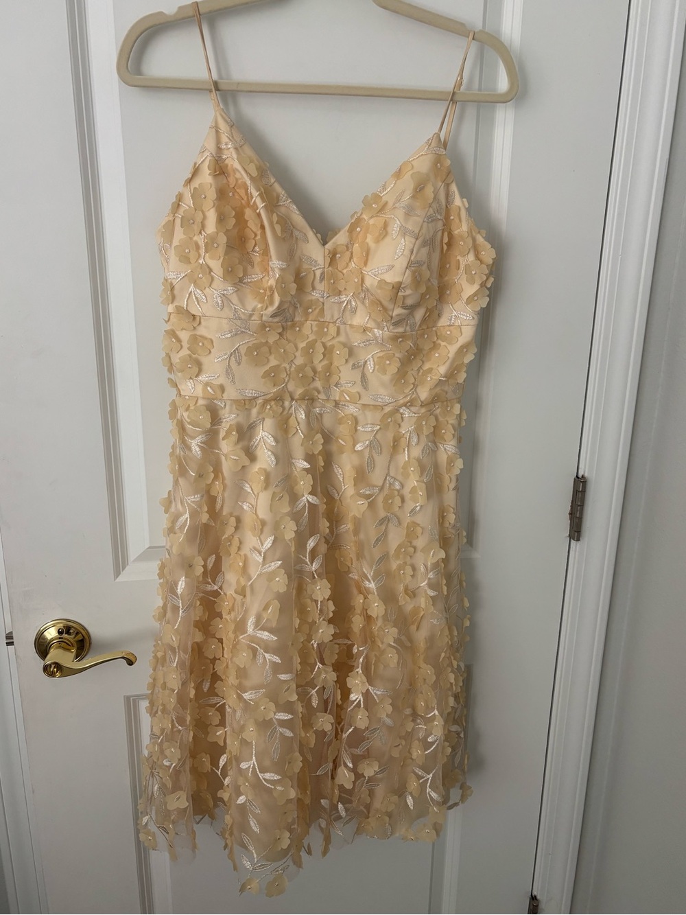 Eliza J Yellow 3D floral mesh v-neck Strappy short dress 10